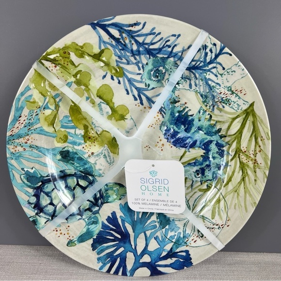 Sigrid Olsen Melamine Salad Plates Sea Life Coastal Blue Green 8.5" Set fo 4 NEW - Picture 2 of 6